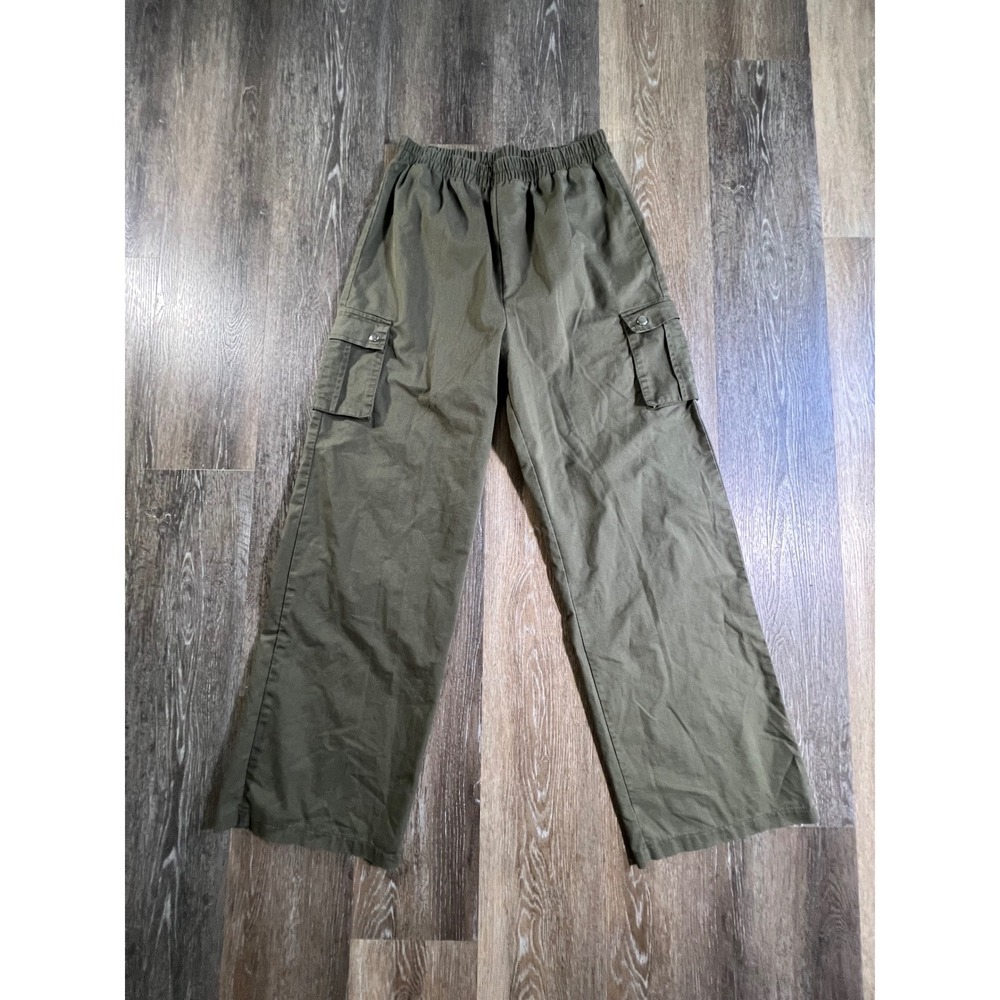 PrettyLittleThing Cargo Pants Womens 6 Olive Green Wide Leg Elastic Utility